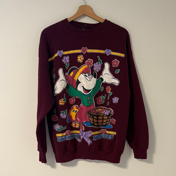 Mickey Unlimited Tops - Vintage Minnie Mouse Burgundy Sweatshirt